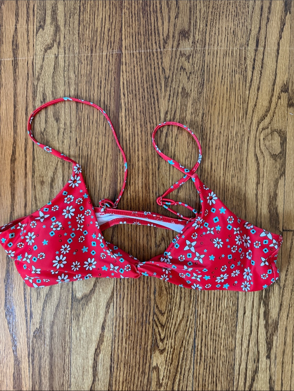 Red Floral Twist-Front Bikini Top